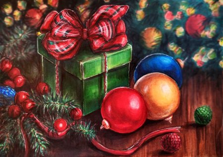 Новогодняя композиция гуашью