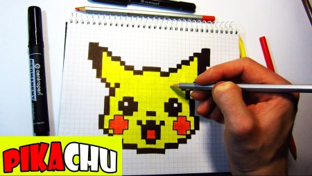 Рисование по клеточкам Пикачу