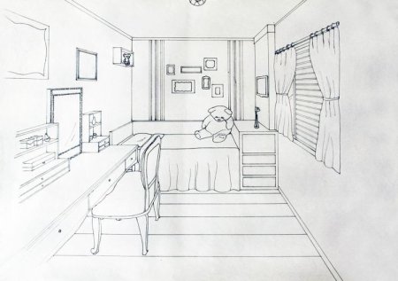Рисунок комнаты карандашом