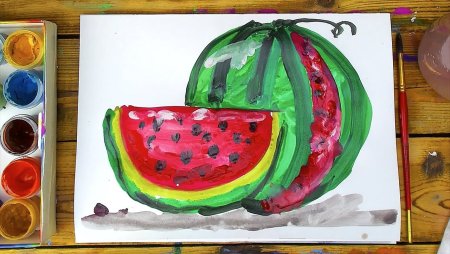 Фрукты красками для детей