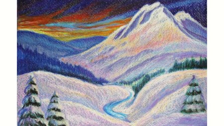 Горы цветными карандашами