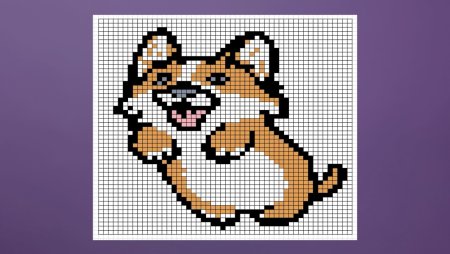 Корги по клеточкам в тетради