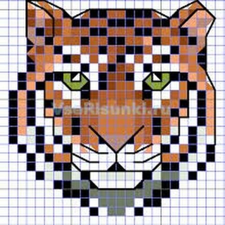 Тигр по клеткам в тетради