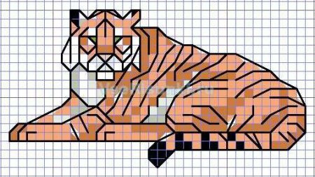 Тигр по клеточкам в тетради