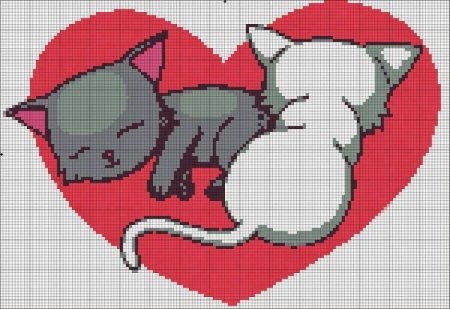 Вышивка крестиком кошка с сердцем