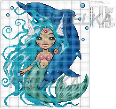 Схема вышивки крестом Русалка маленькая