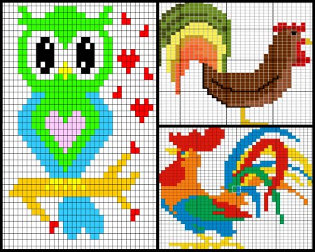 Рисунки в клеточку попугай