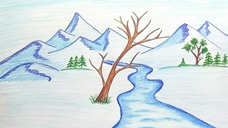 Рисунок зимний пейзаж карандашом для срисовки