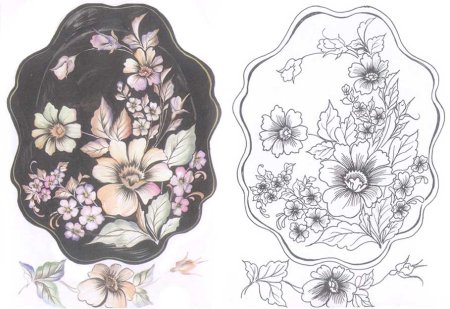 Жостовский поднос разукрашка