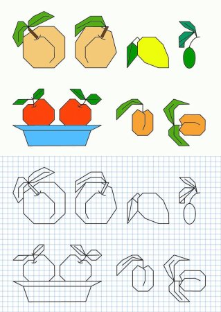 Рисование по клеточкам фрукты маленькие