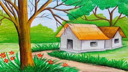 Рисунок деревни для срисовки
