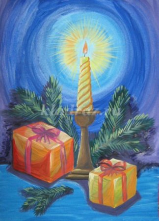 Новогодний натюрморт гуашью для детей