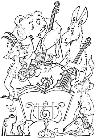 Иллюстрация квартет Крылова черно белая