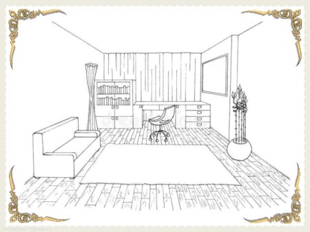 Рисование комнаты с мебелью