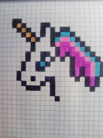 Единорог по клеточкам в тетради