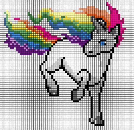 Рисование по клеткам Единорог