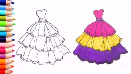 Платье раскраска цветная