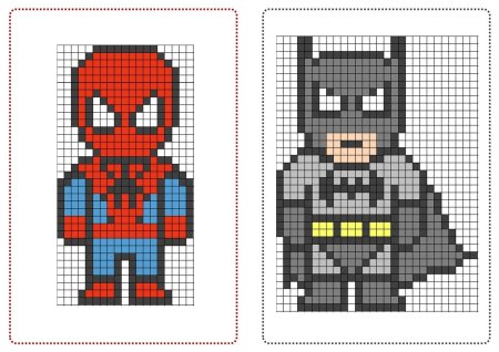 Человек паук по клеточкам в тетради