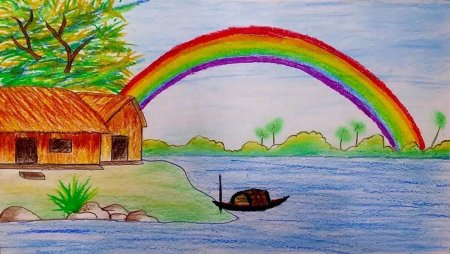 Пейзаж цветными карандашами для детей