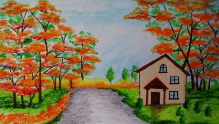 Осенний пейзаж с домом для детей