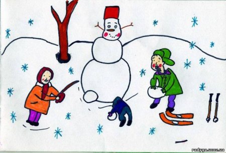 Зимние забавы рисунок легкий