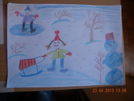 Рисование зимние забавы детей 3 класс