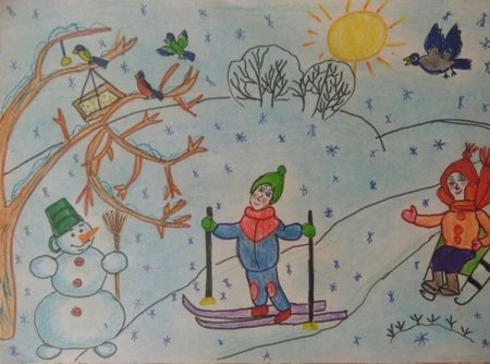 Зимний пейзаж карандашом легкий