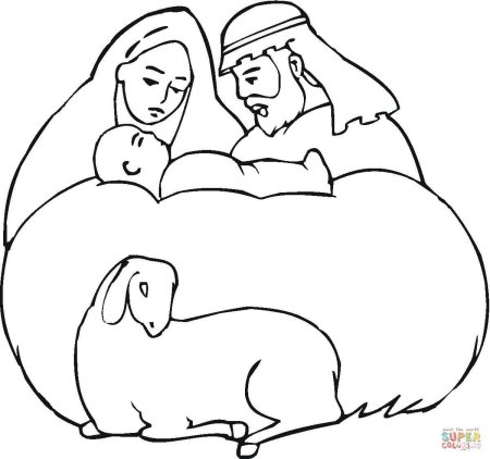 Раскраска Мария и Иосиф в хлеву