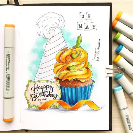 Открытка на др маркерами