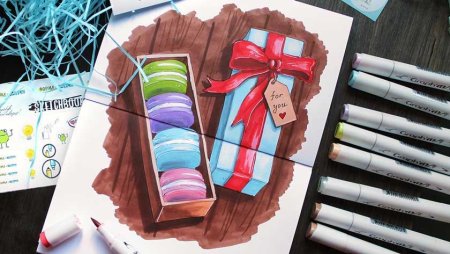 Тортик скетч маркерами