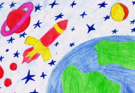 Рисунок ко Дню космонавтики 1 класс