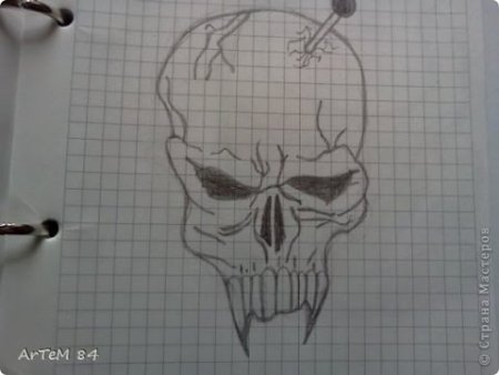 Череп ручкой в тетради