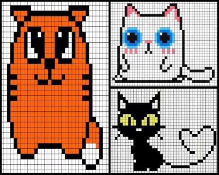 Рисование по клеточкам котики