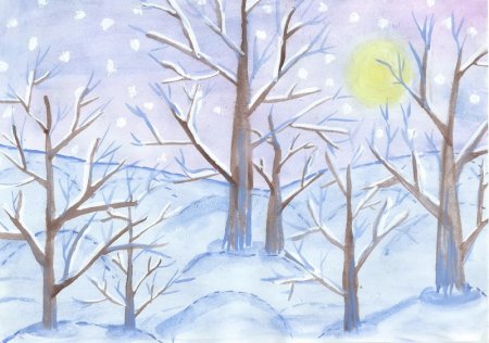 Зимний лес рисунок для детей
