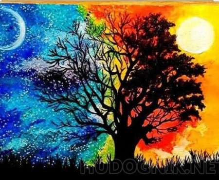 Рисунок день и ночь красками