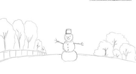 Зимний пейзаж карандашом легко