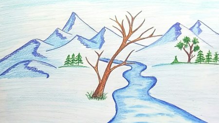 Зимний пейзаж карандашом