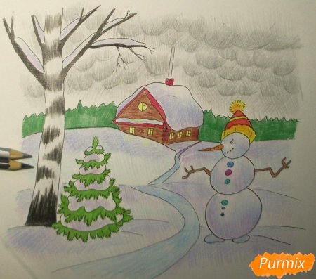 Рисунок на тему зима 3 класс