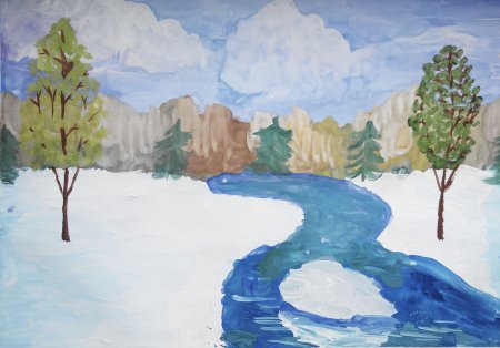 Весенний пейзаж гуашью для детей