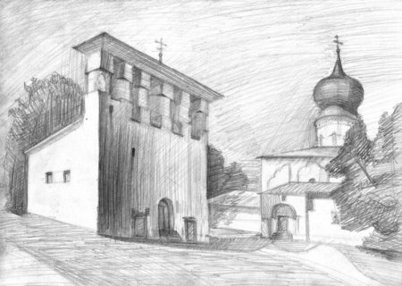Зарисовка храма Псков