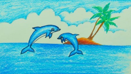 Рисовать дельфинов в море