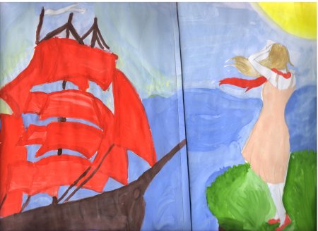 Кораблик с алыми парусами рисунок легкий