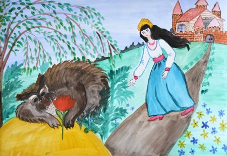 Детские рисунки к сказке Аленький цветочек