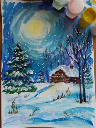Рисование зимний пейзаж