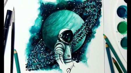 Космонавт акварель