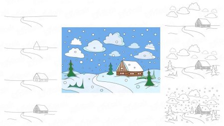 Новогодний пейзаж карандашом