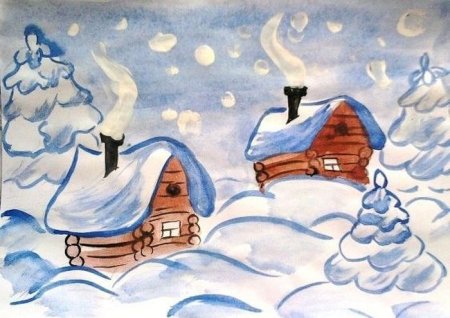 Рисование зимний пейзаж