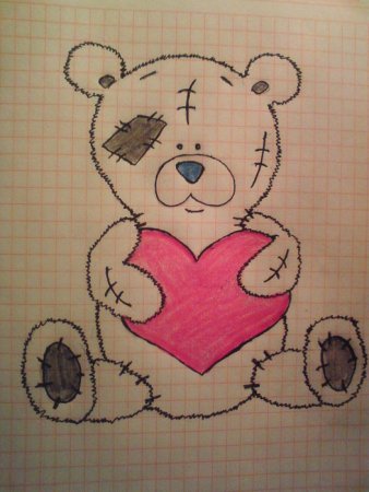 Мишка с сердечком рисунок