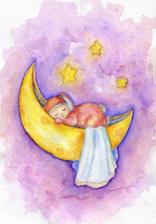 Спящий младенец акварель