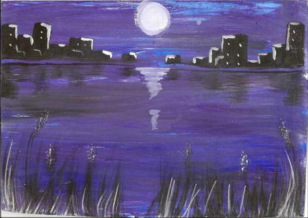 Ночной пейзаж гуашью